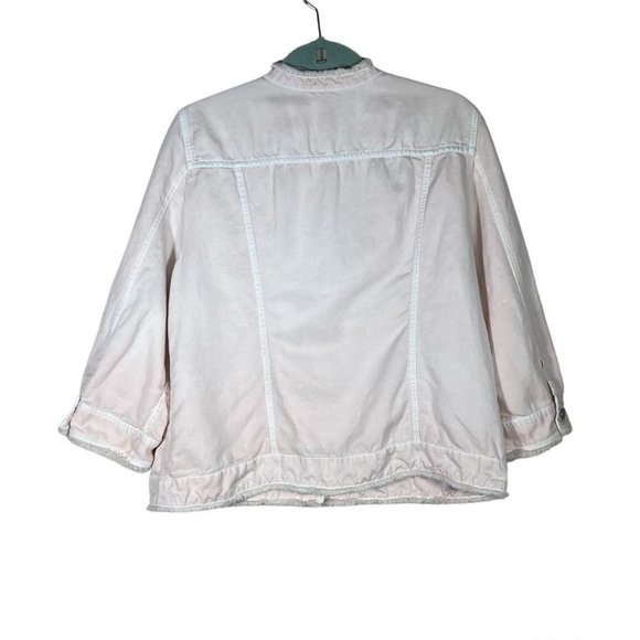 Chico's Pink Faded Jacket Fringe Button Up Size Large Cotton Linen - Picture 2 of 11